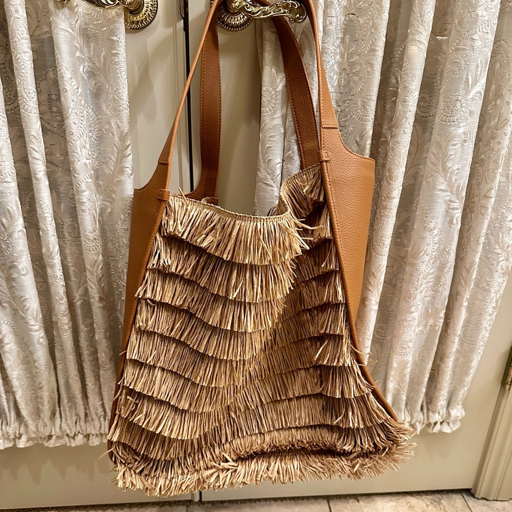 Simon Miller raffia fringed beach bag